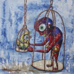 Two in a cage 72 x 77 cm